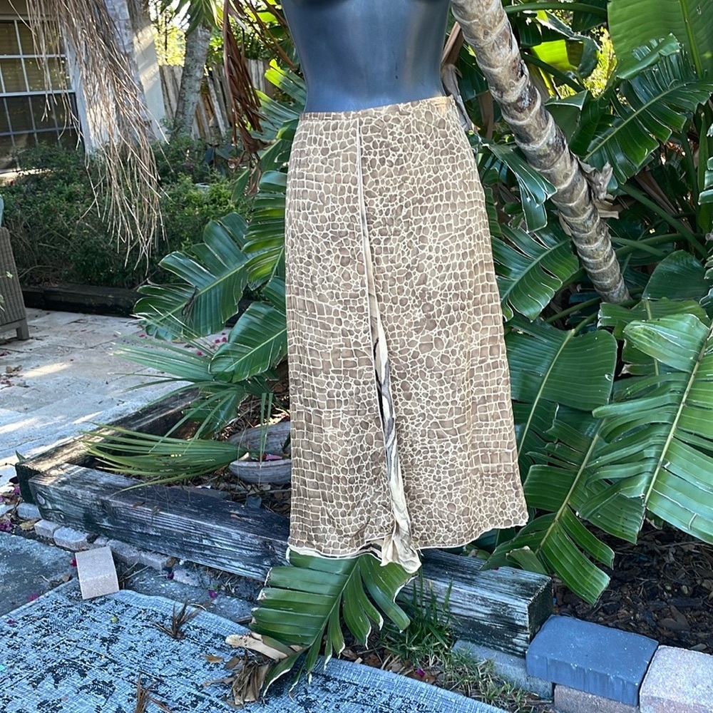 Giraffe and tiger animal print asymmetric silk skirt
